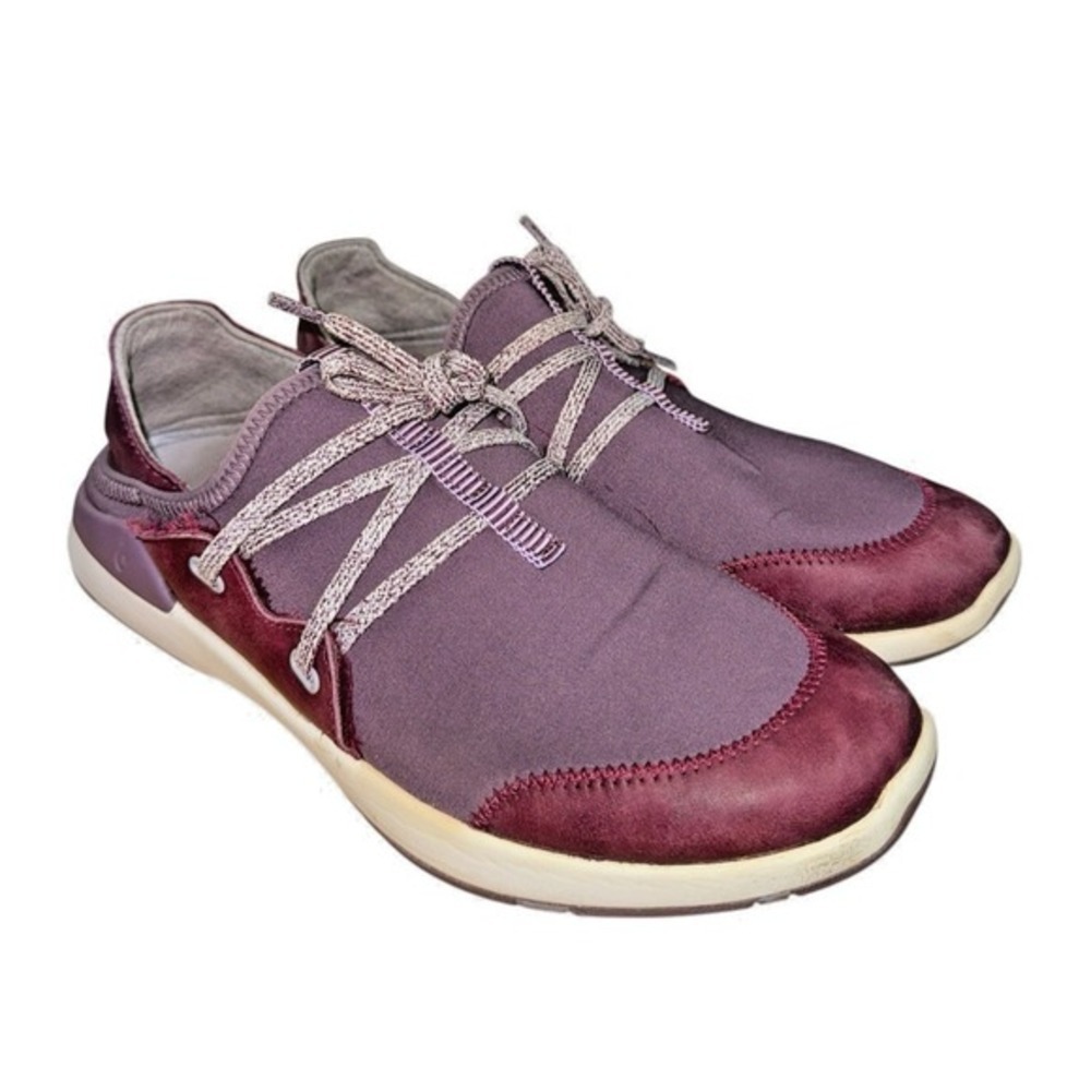OluKai Miki Li Women 8.5 pre-Owned Sneakers Purple Leather Textile Slip On Shoes